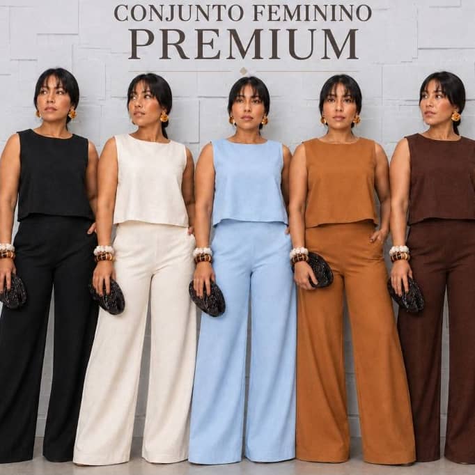 Conjunto Feminino Social em Linho Alfaiataria Premium Calça E Blusa Social Elegante