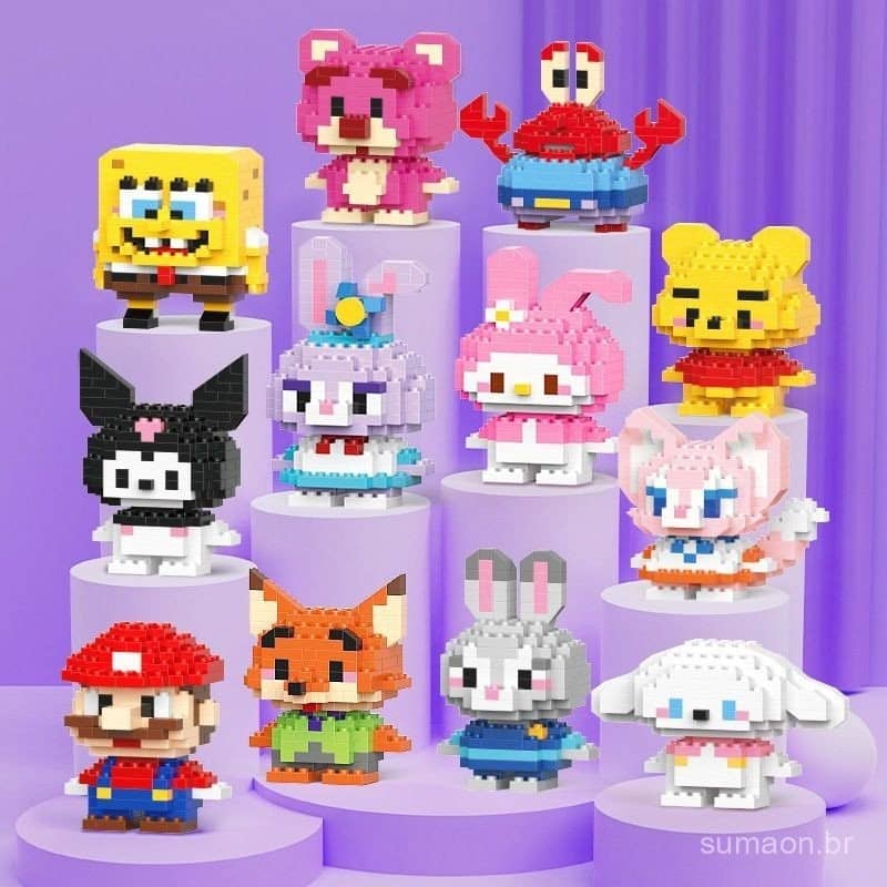 Conjunto de mini pe?as e personagens para montar, brinquedo educativo infantil.