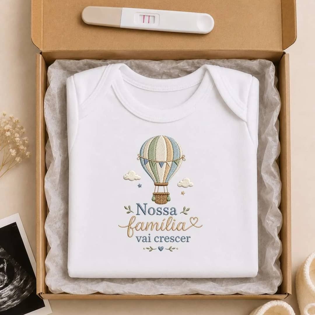 Body Revelação Gravidez Estampa Efeito Bordado Famili 268-bc Branco Rn