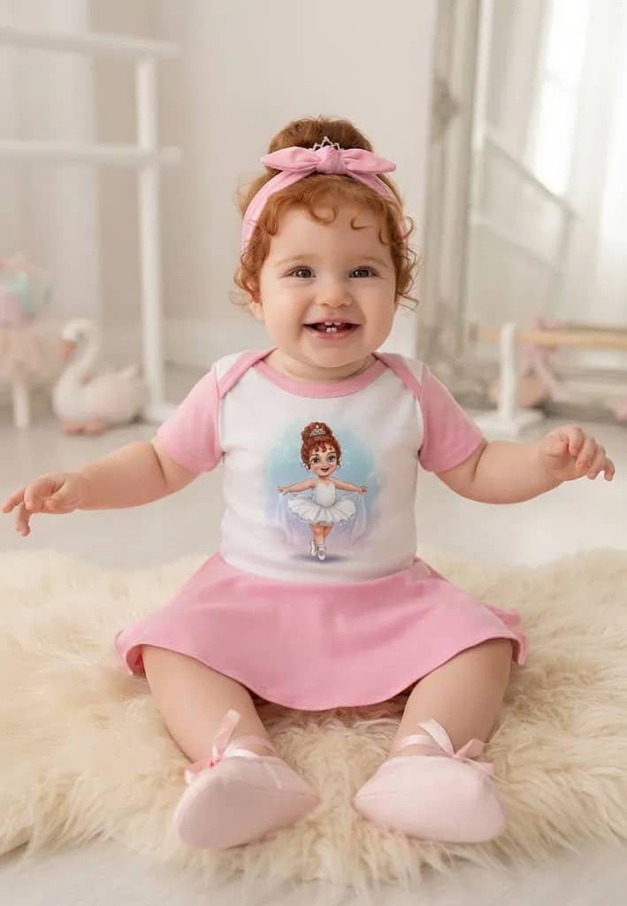 Body Bebê Saia Laço Bailarina Ruiva Princesa Ballet 04 Branco M 3-6 Meses Estampado