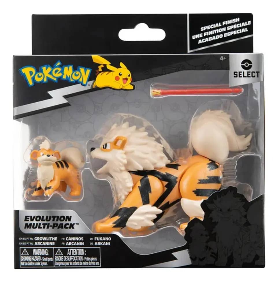 Pack Com Duas Figuras De Evolução Pokemon Growlithe Arcanine Jazwares Sunny