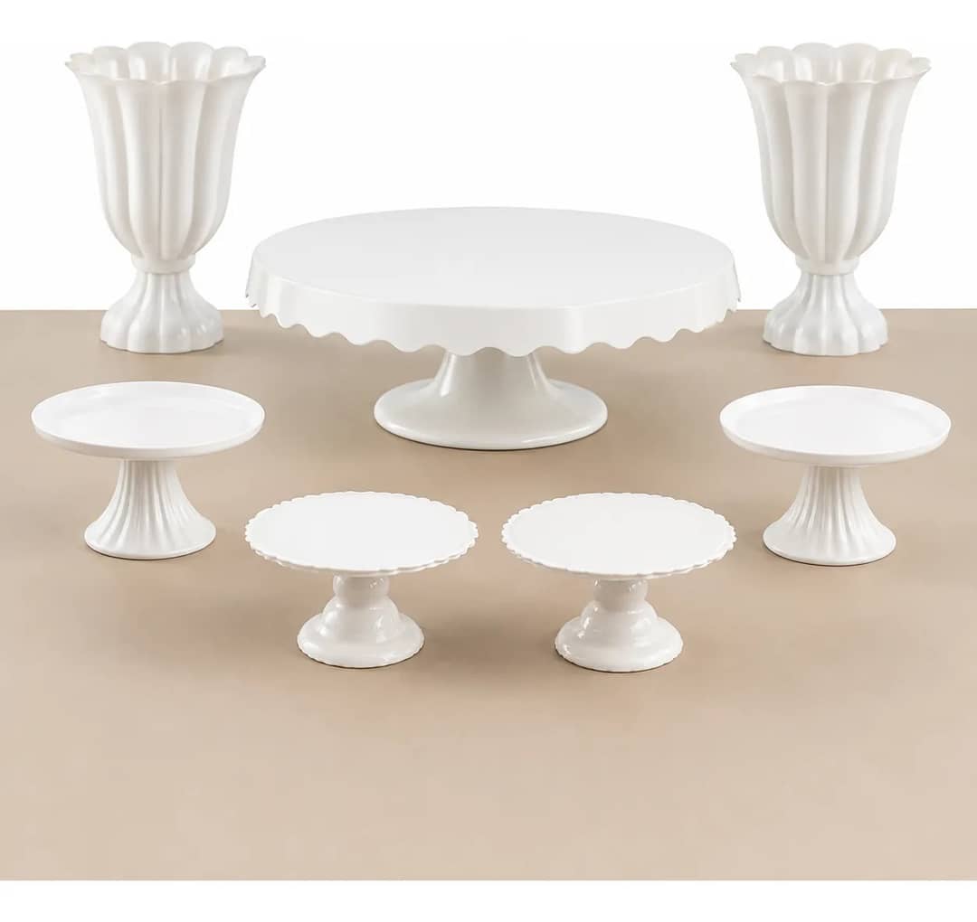 Kit Festa Decoração Boleira Vaso Suporte Para Doces 7 Peças