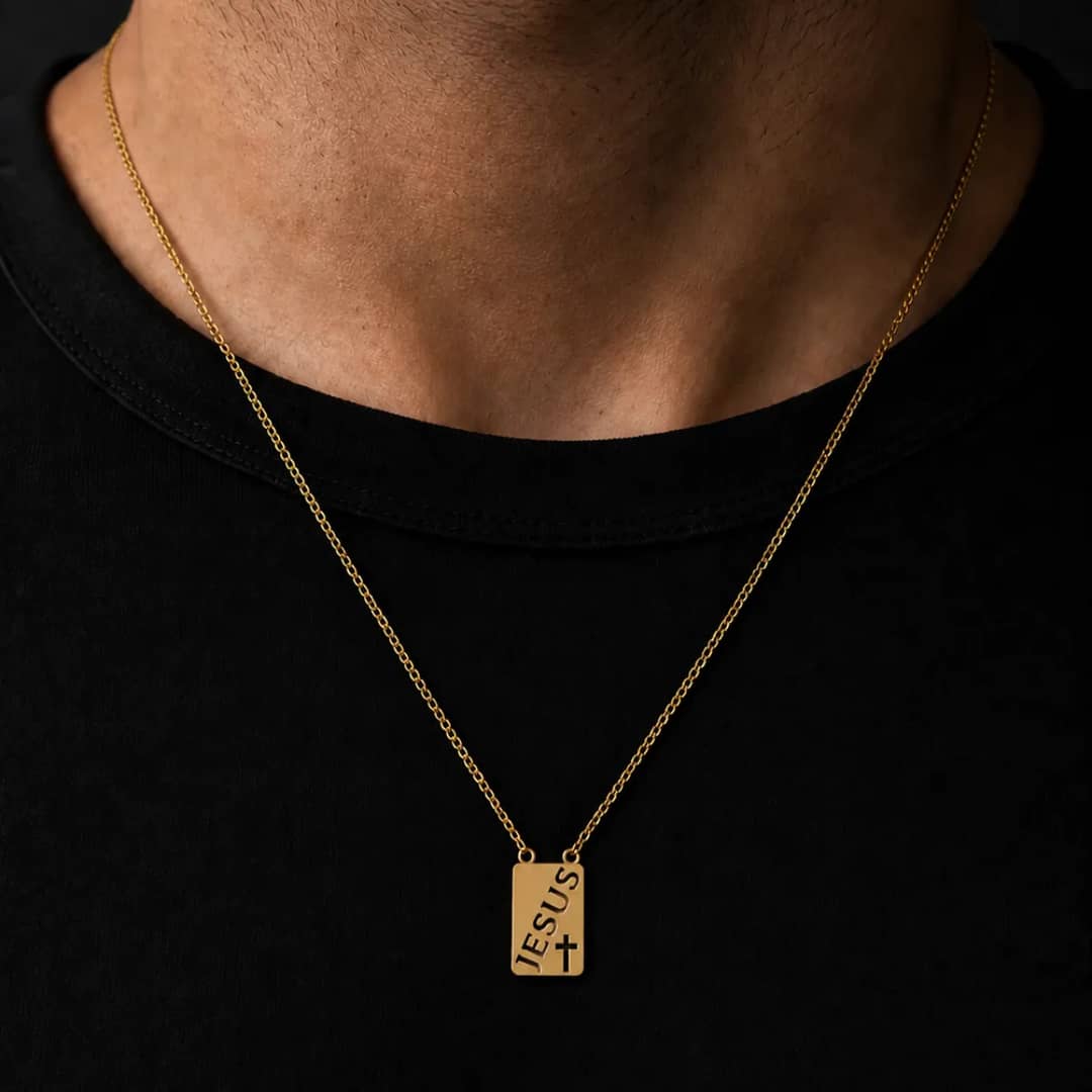 Escapulário Homem Aço Inoxidável Correntinha Casual Dourado Dourado