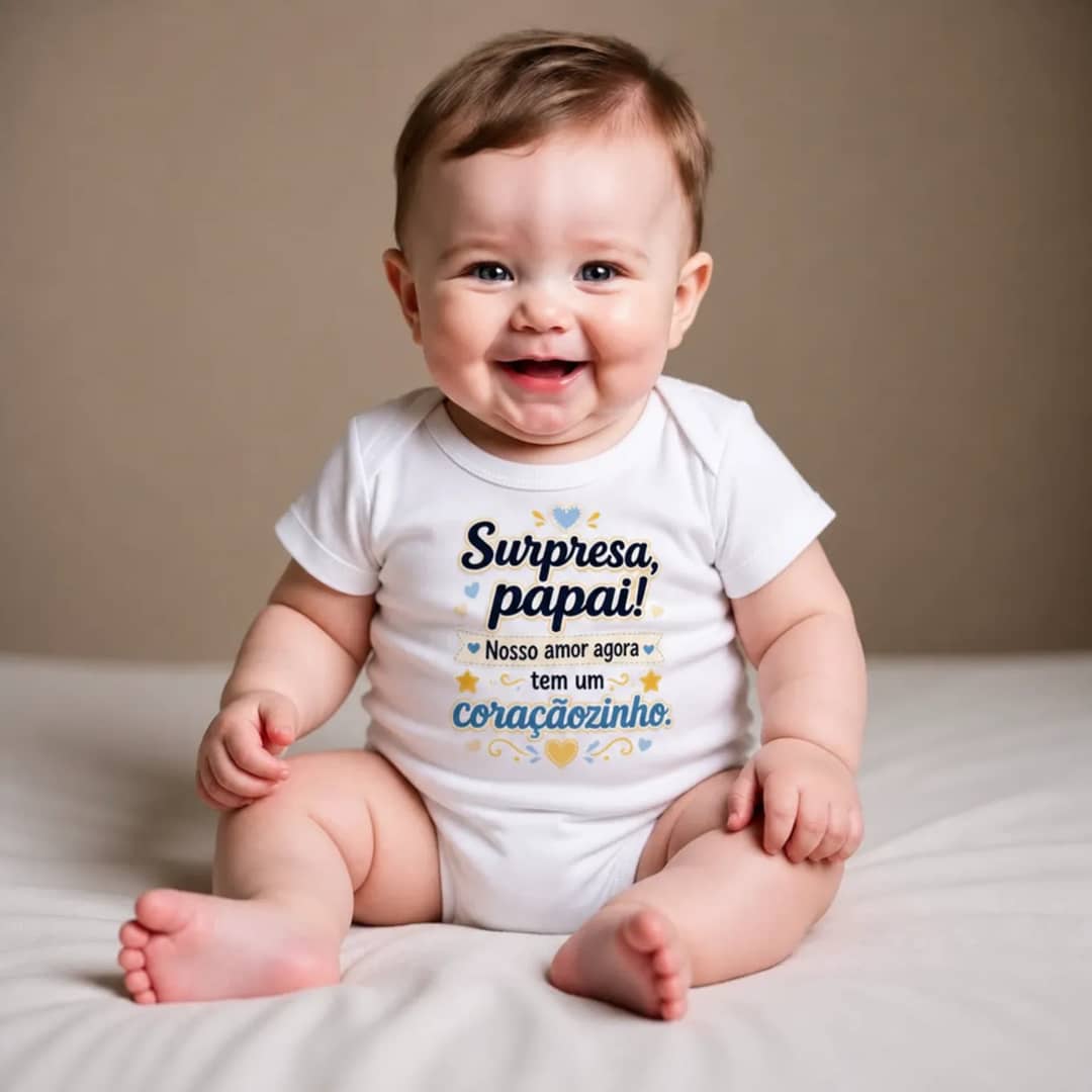 Body Bebe Frase Revelação Anuncio Gravides Surpresa Papai Branco 0-1 M Liso