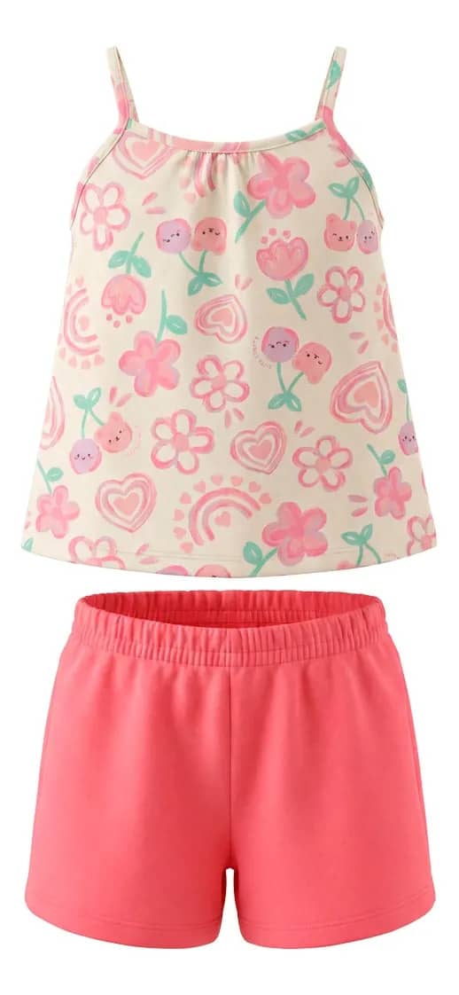 Conjunto Menina Blusa Estampada E Shorts 37204 Natural 2