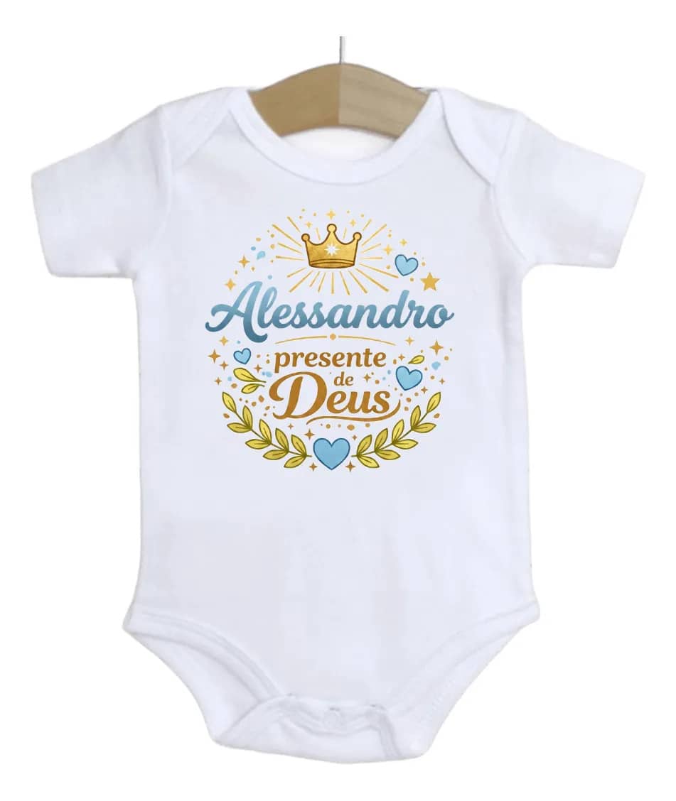 Roupa De Bebê Nome Menino Alessandro Presente De Deus Branco M