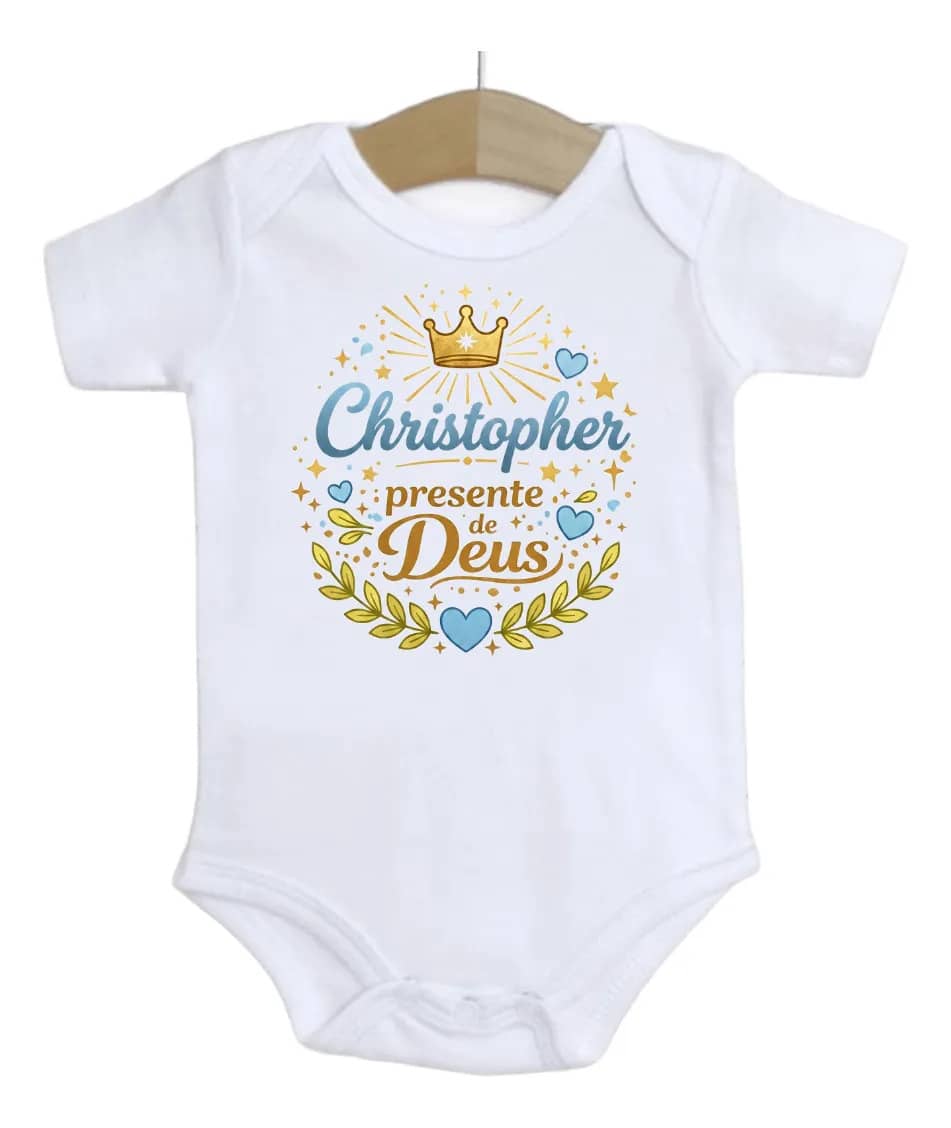 Roupa De Bebê Nome Menino Christopher Presente De Deus Branco P