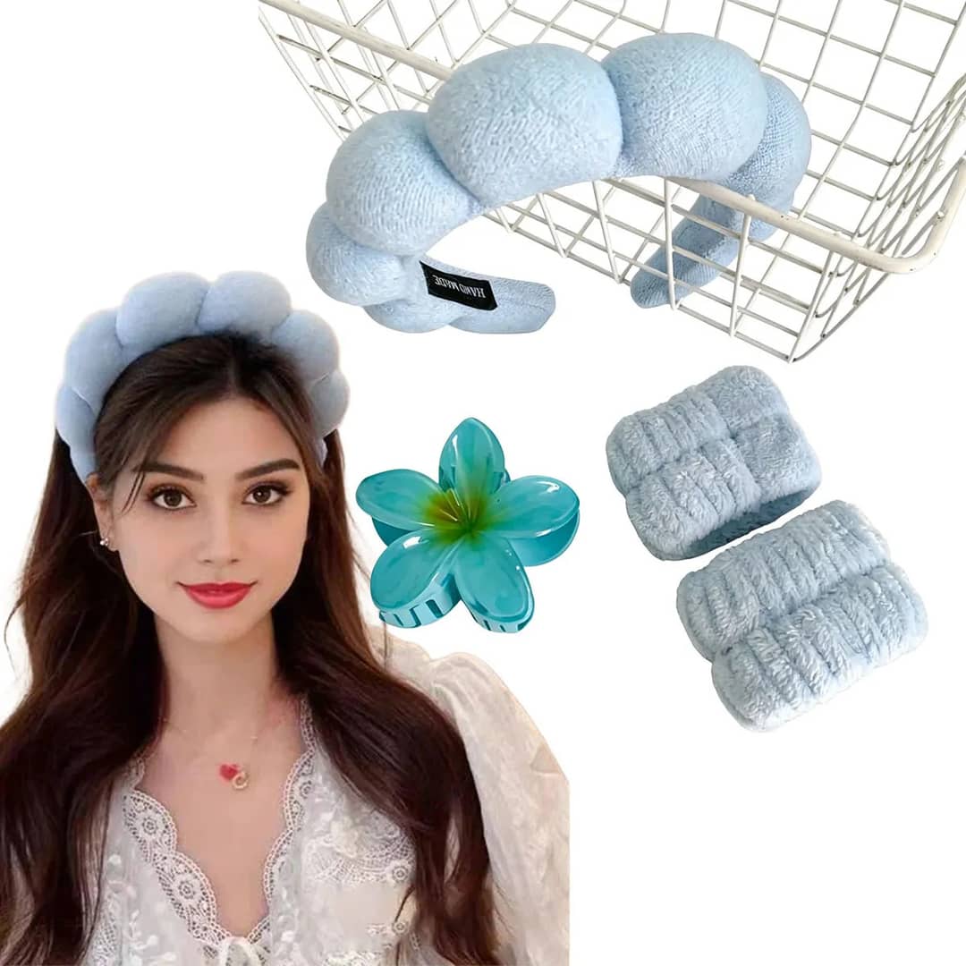Tiara Nuvem Skincare Munhequeira Lavar Rosto Presilha Flor