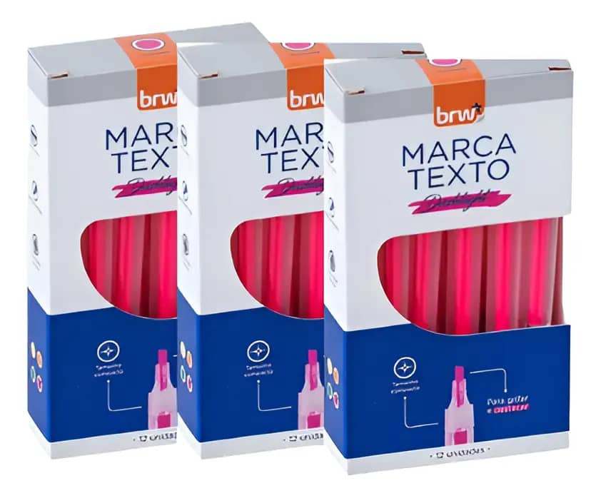 Kit 3 Caixas Marca Texto 12 Unidades Cores