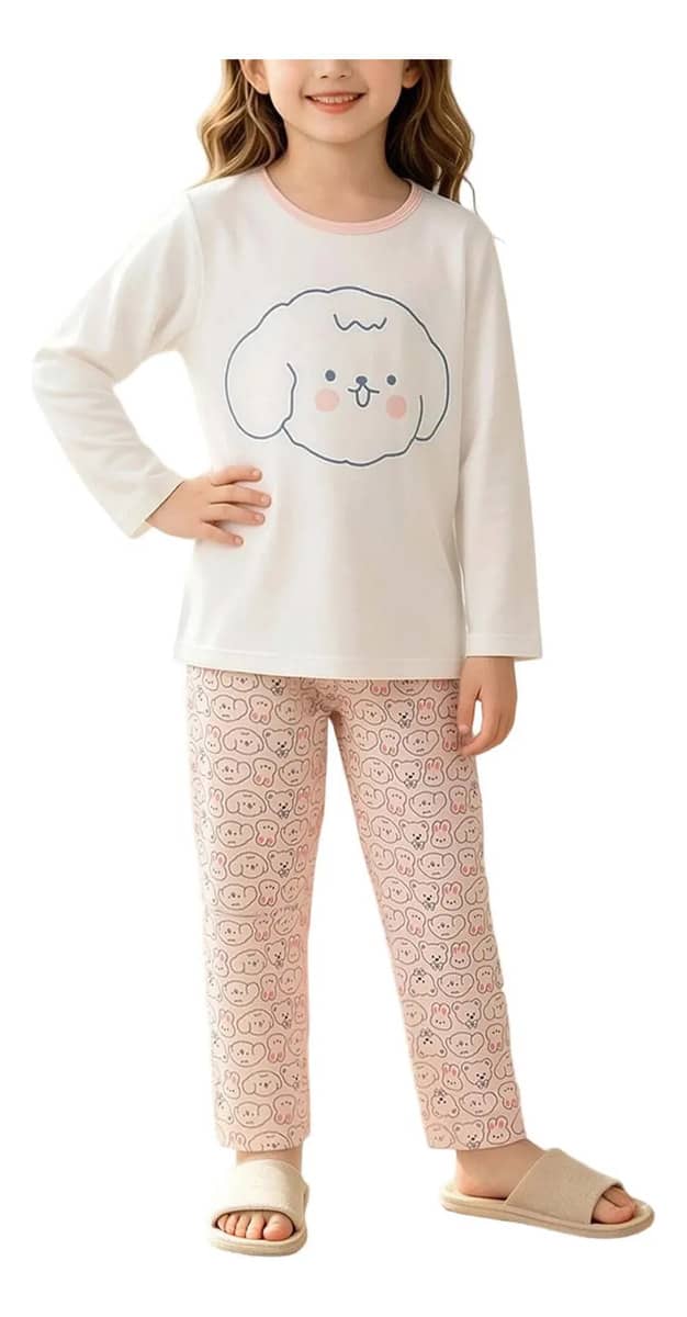 Conjunto Infantil Simples Com Estampa Fofa De Mangas…