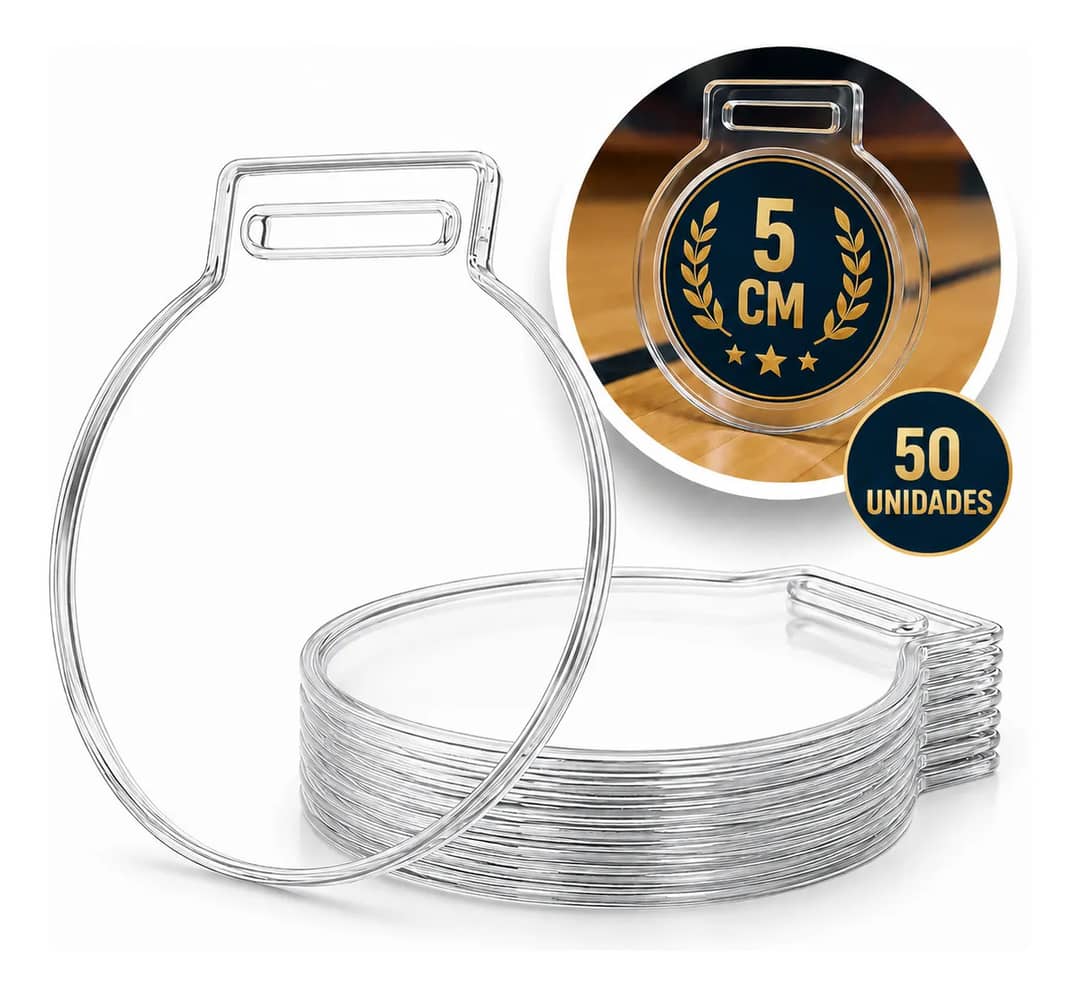Kit 50 Medalhas Acrílico Transparente 5cm Lisa