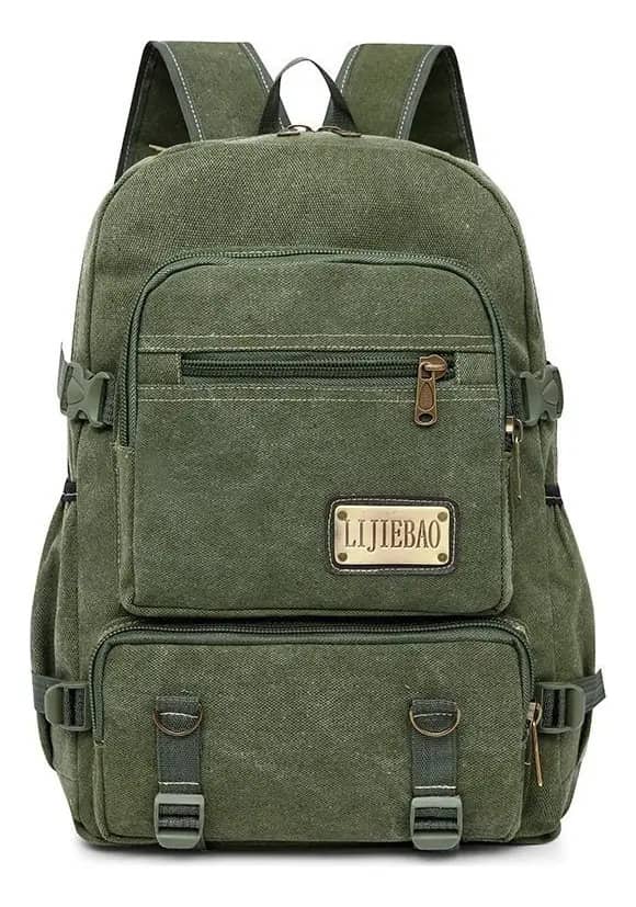Mochila Escolar Lona Vintage Estilosa Vários Compartimentos