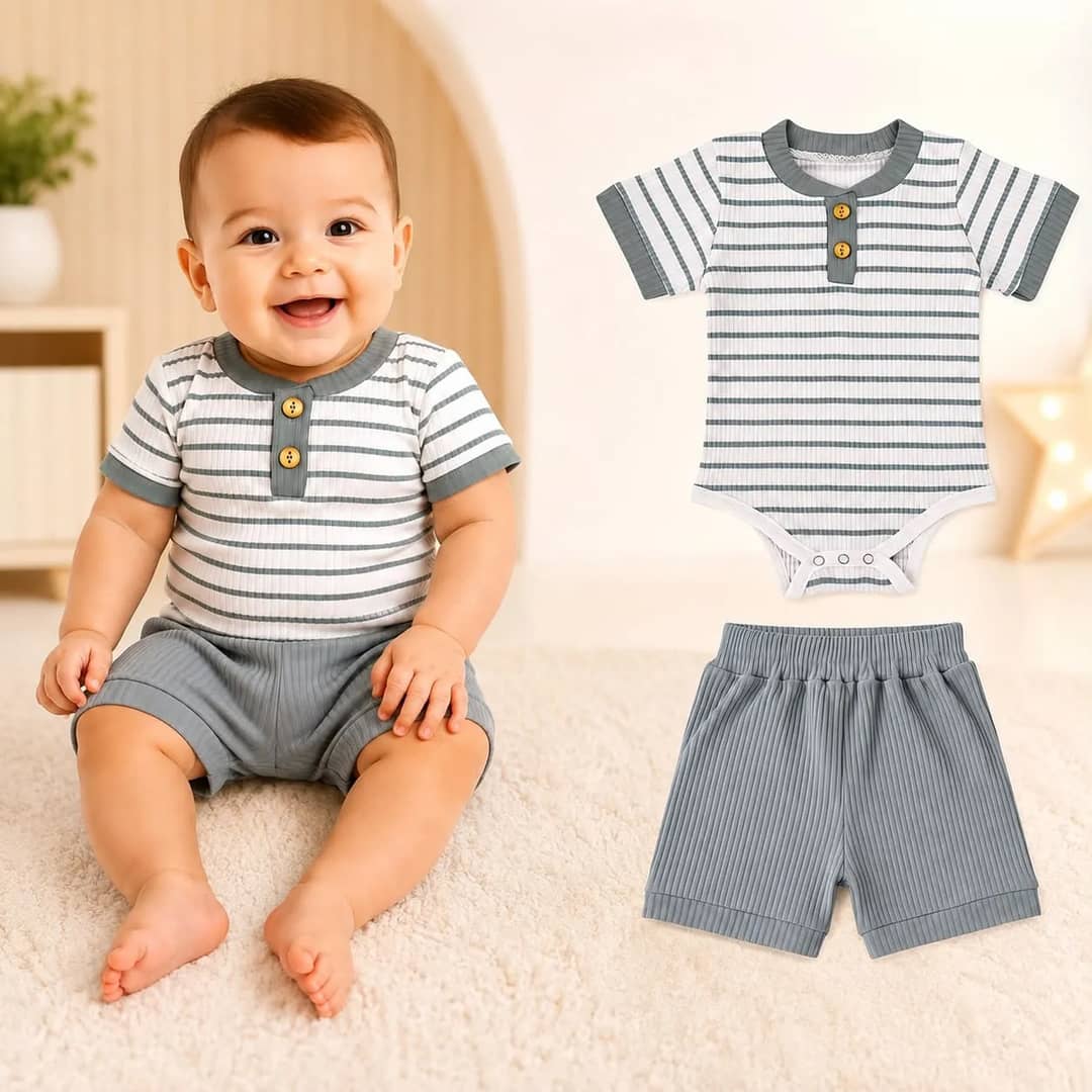 Conjunto Bebê Body E Shorts Canelado 2 Peças Azul 9-12 M