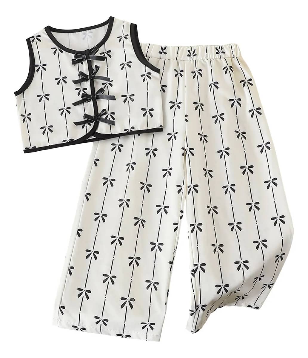 Conjunto Infantil Durável, Cor Fofa, Estampa De Laço, Sem…