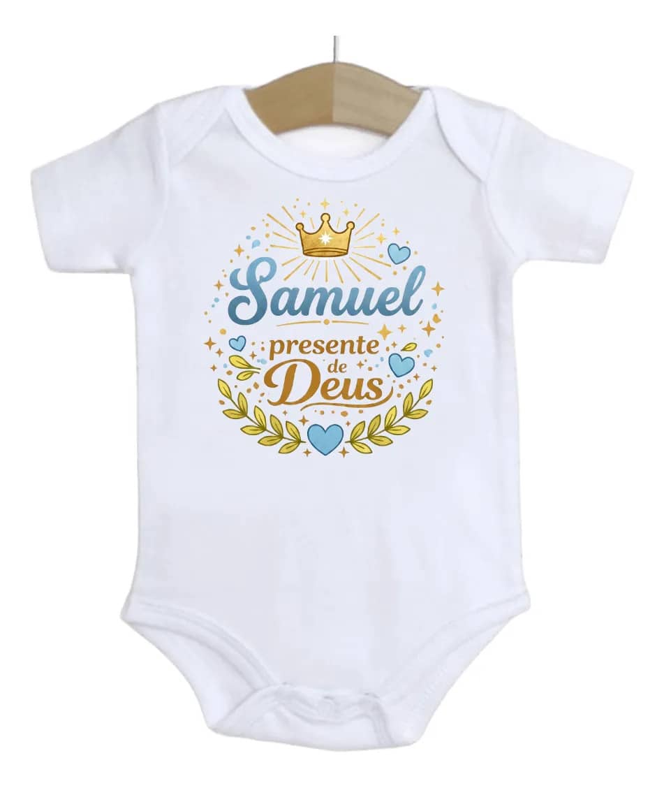 Roupa De Bebê Nome Menino Samuel Presente De Deus Branco M