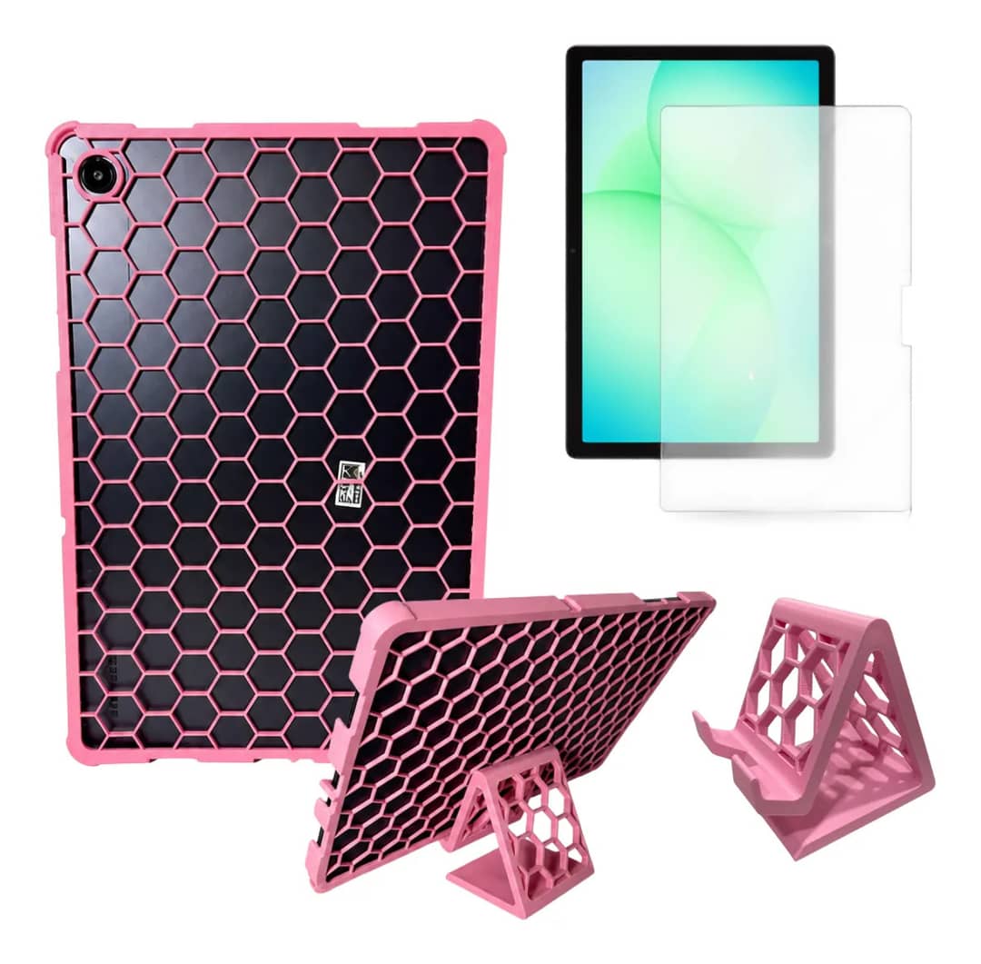 Capa Case Película P/ Tablet Samsung A11+ A11plus + Suporte Rosa