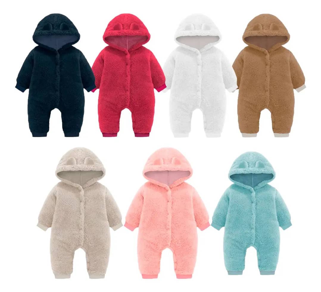 Roupa De Bebe Menino Menina Macacão Teddy Pelúcia Capuz…