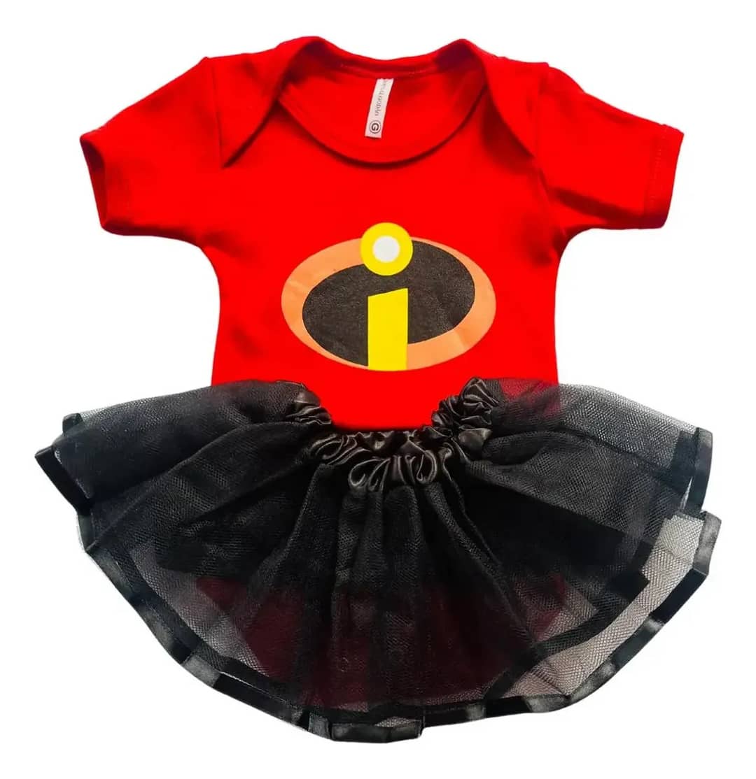 Body Bebê Menina Mesversário Sra. Incrivel Com Tule Vermelho P