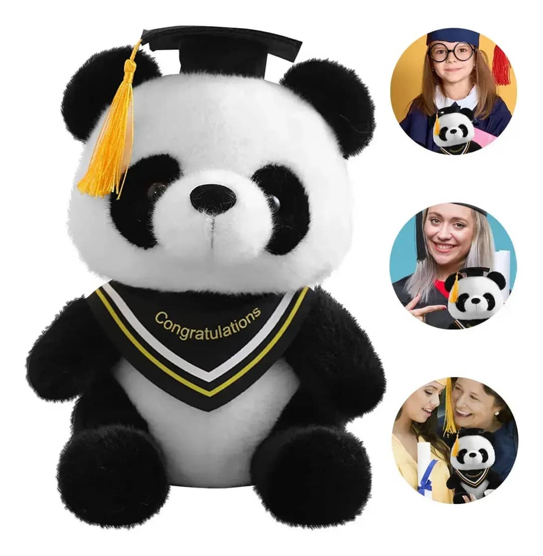 Graduação Panda Pelúcia Com Boné E Faixa Preta