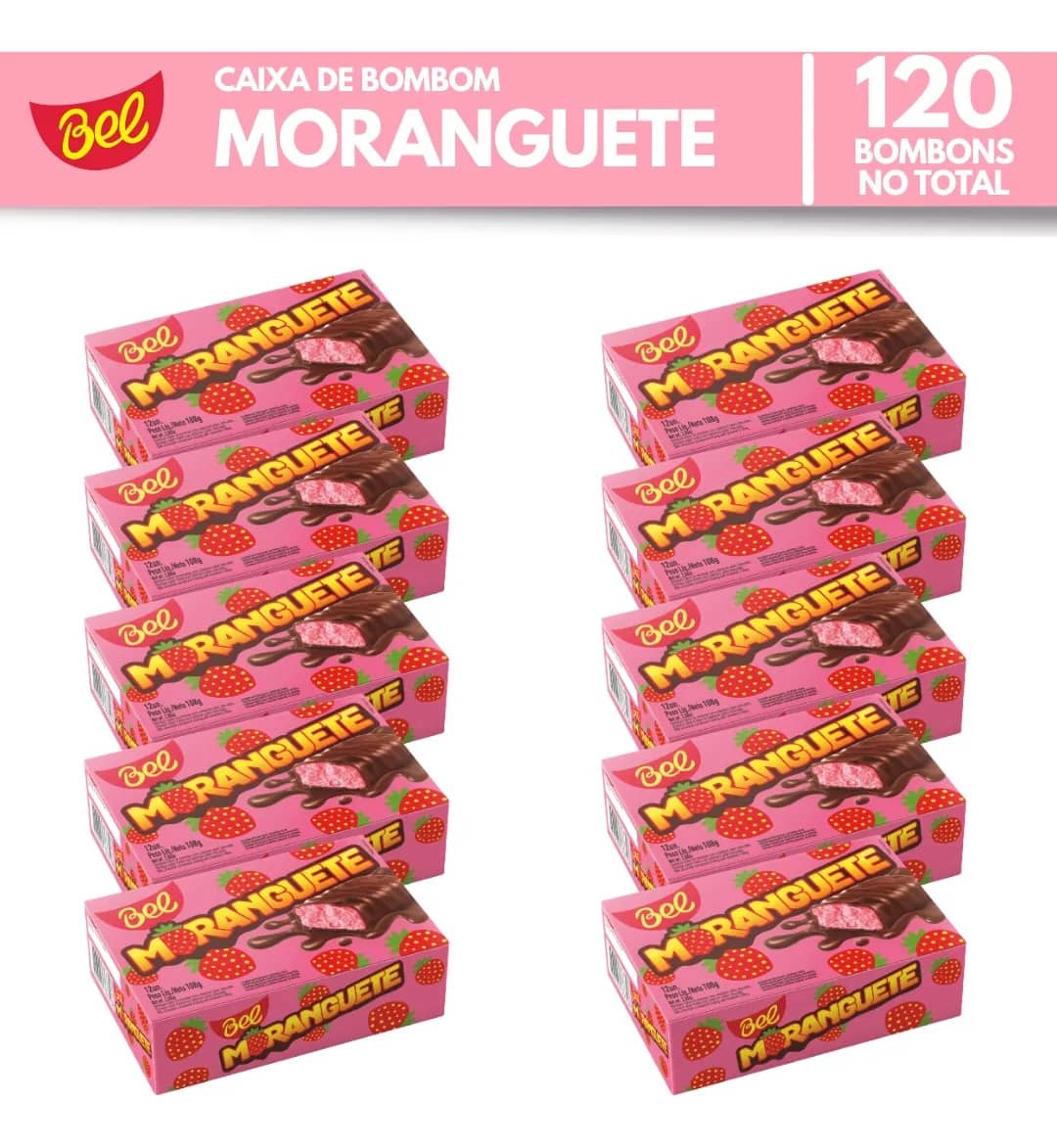 Kit 10 Caixas Bombom Moranguete 108g Bel Chocolates Atacado