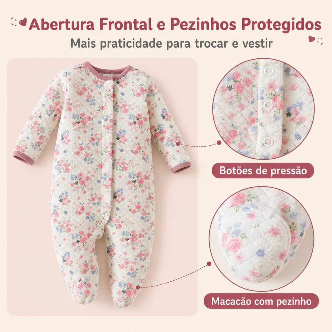 Kit Bebê Algodão 3 Peças Macacão Body Confortável Floral Rosa 9m (6 A 9 Meses - 8 A 9 Kg)