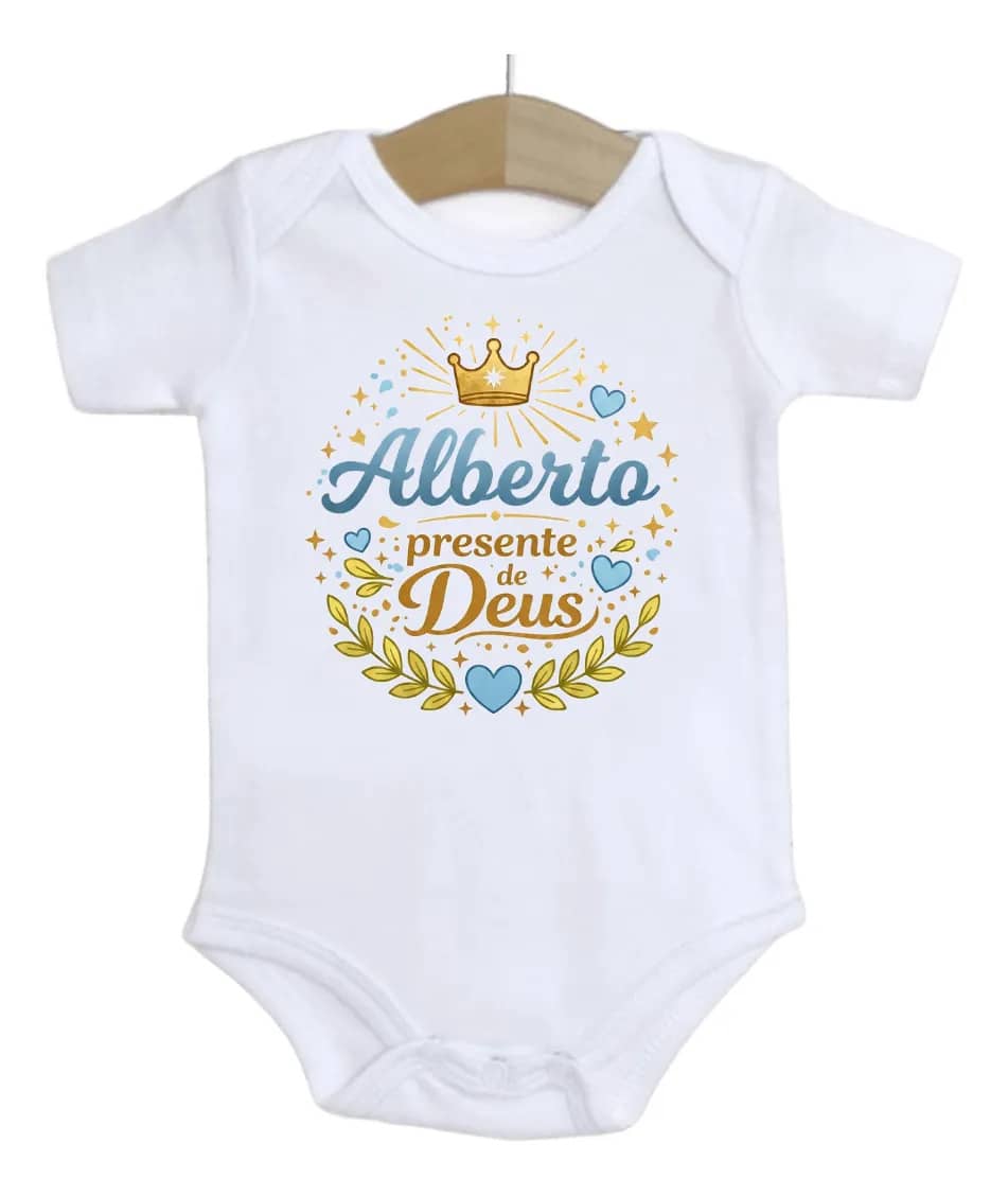 Roupa De Bebê Nome Menino Alberto Presente De Deus Branco…