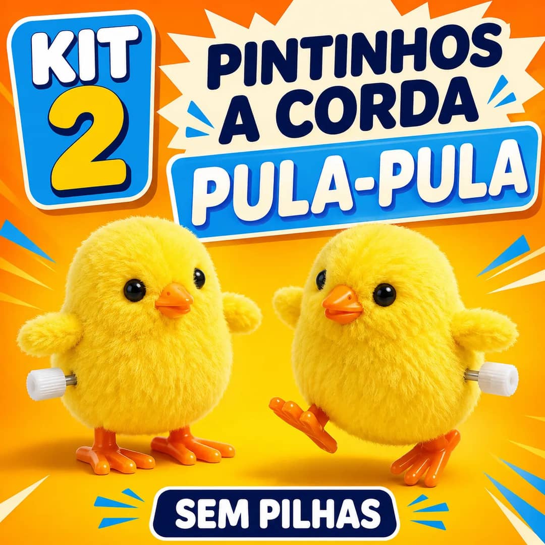 Kit 2 Pintinhos Amarelinhos Pelúcia A Corda Pula Brinquedo  Amarelo