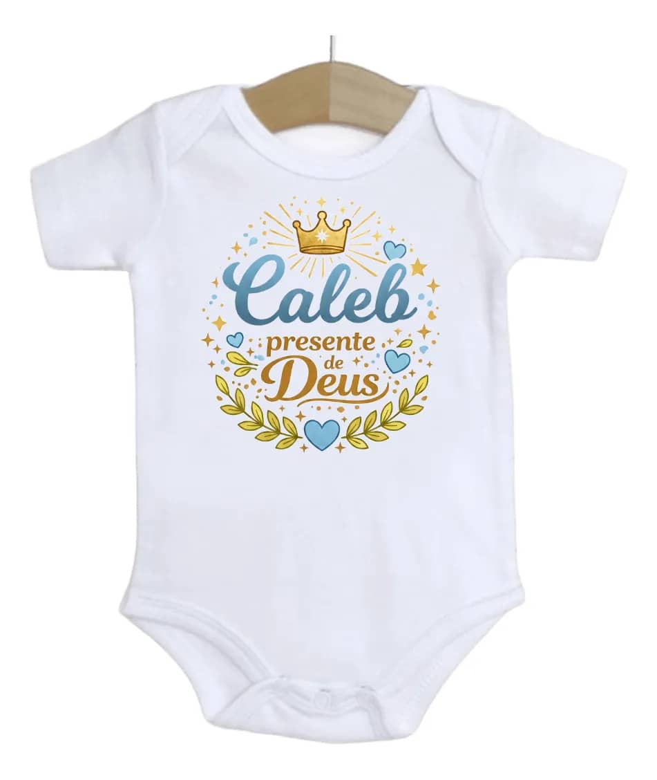 Roupa De Bebê Nome Menino Caleb Presente De Deus Branco G