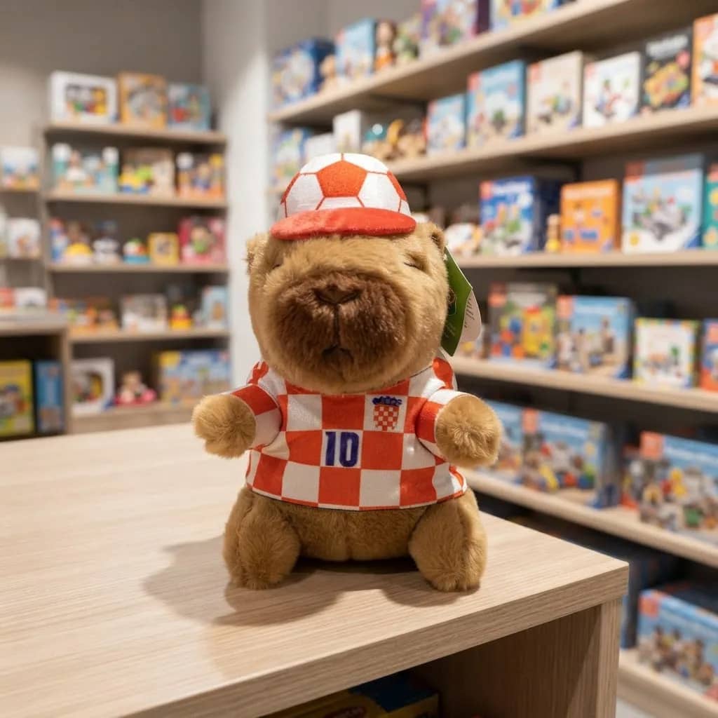 Capivara De Pelúcia Futebol Croácia Camisa 10 Com Boné Marrom-claro