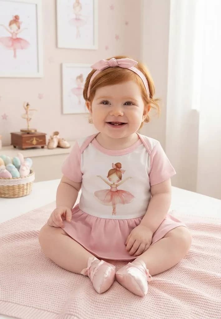 Body Bebê Saia Laço Bailarina Ruiva Princesa Ballet 01 Branco 9-12 M Estampado