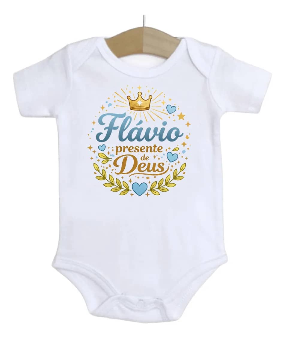 Roupa De Bebê Nome Menino Flávio Presente De Deus Branco M