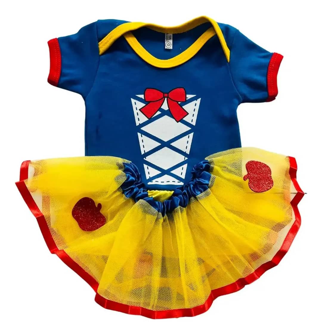 Body Bebê Menina Mesversário Princesa Branca De Neve + Tule Azul G