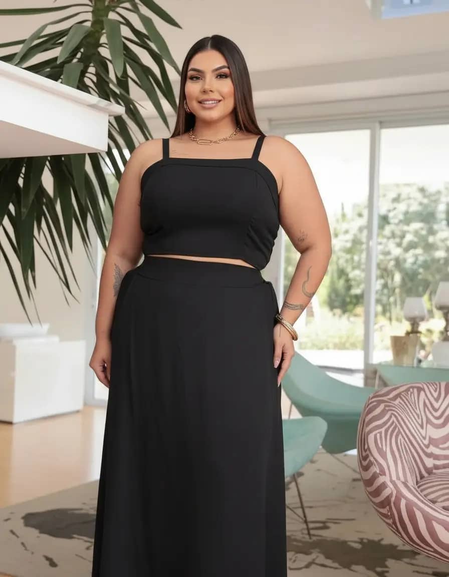 Conjunto Saia Longa E Cropped Plus Size Real Confecções