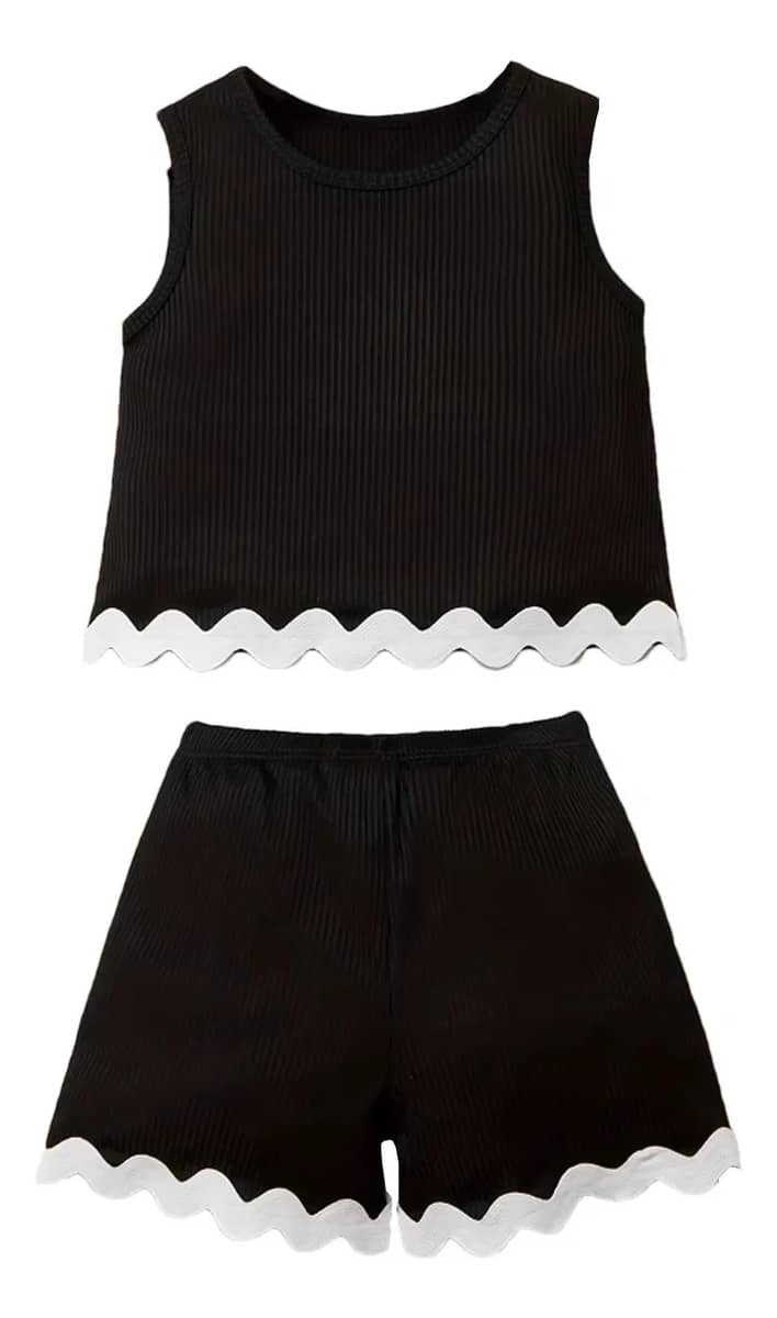 Lindo Conjunto Infantil, Cor Fofa, Sem Mangas, Camiseta…
