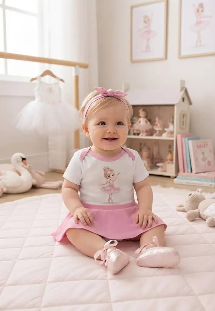 Body Bebê Saia Laço Bailarina Loira Princesa Ballet 05 Branco 6-9 M Estampado