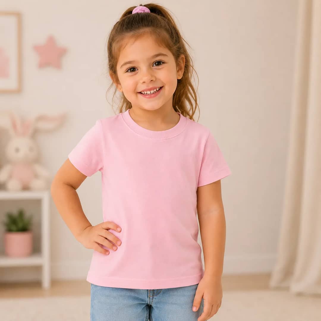 Camiseta Infantil Rosa 100% Algodão Penteado Premium Rosa 8 Lisa