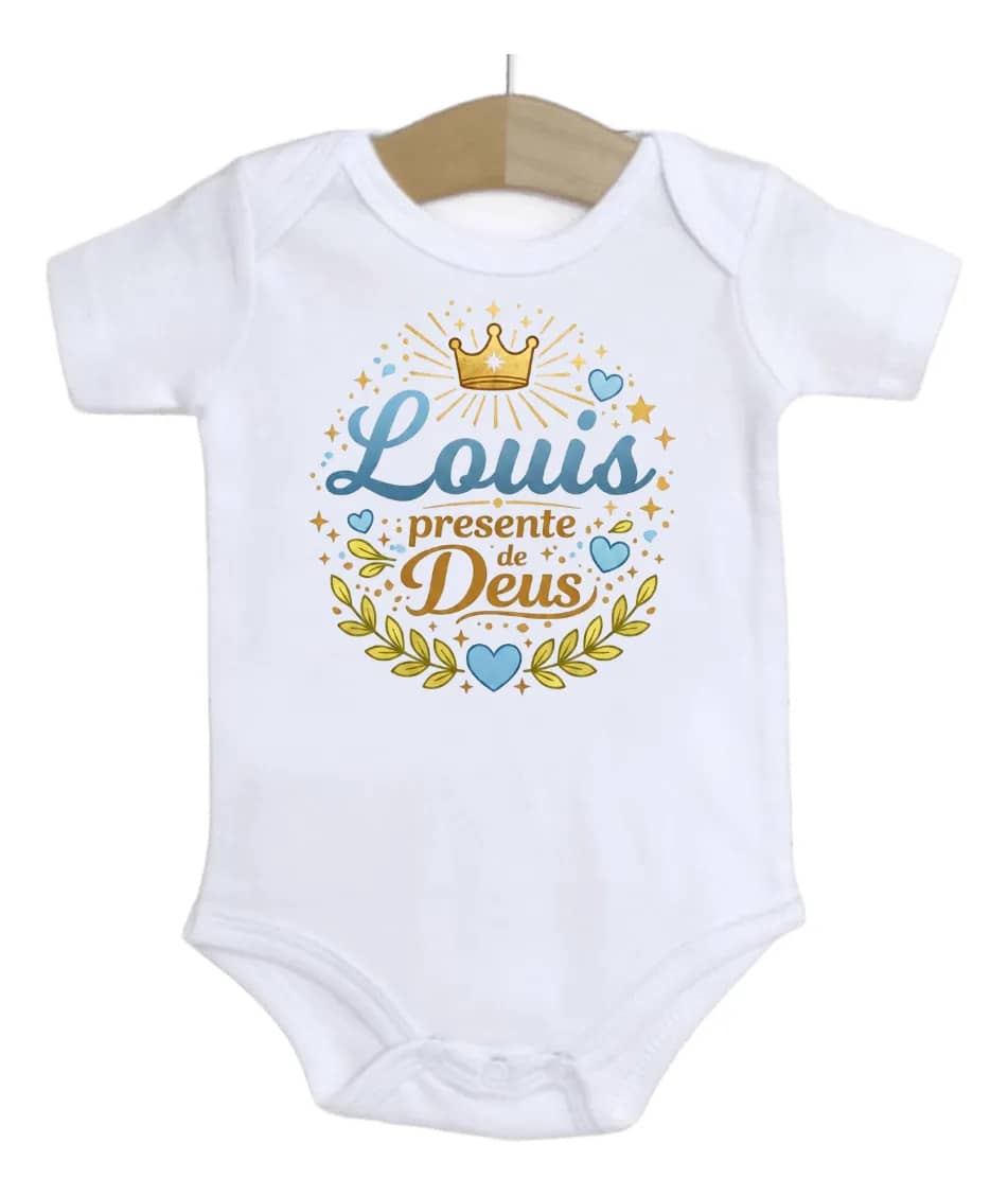 Roupa De Bebê Nome Menino Louis Presente De Deus Branco P
