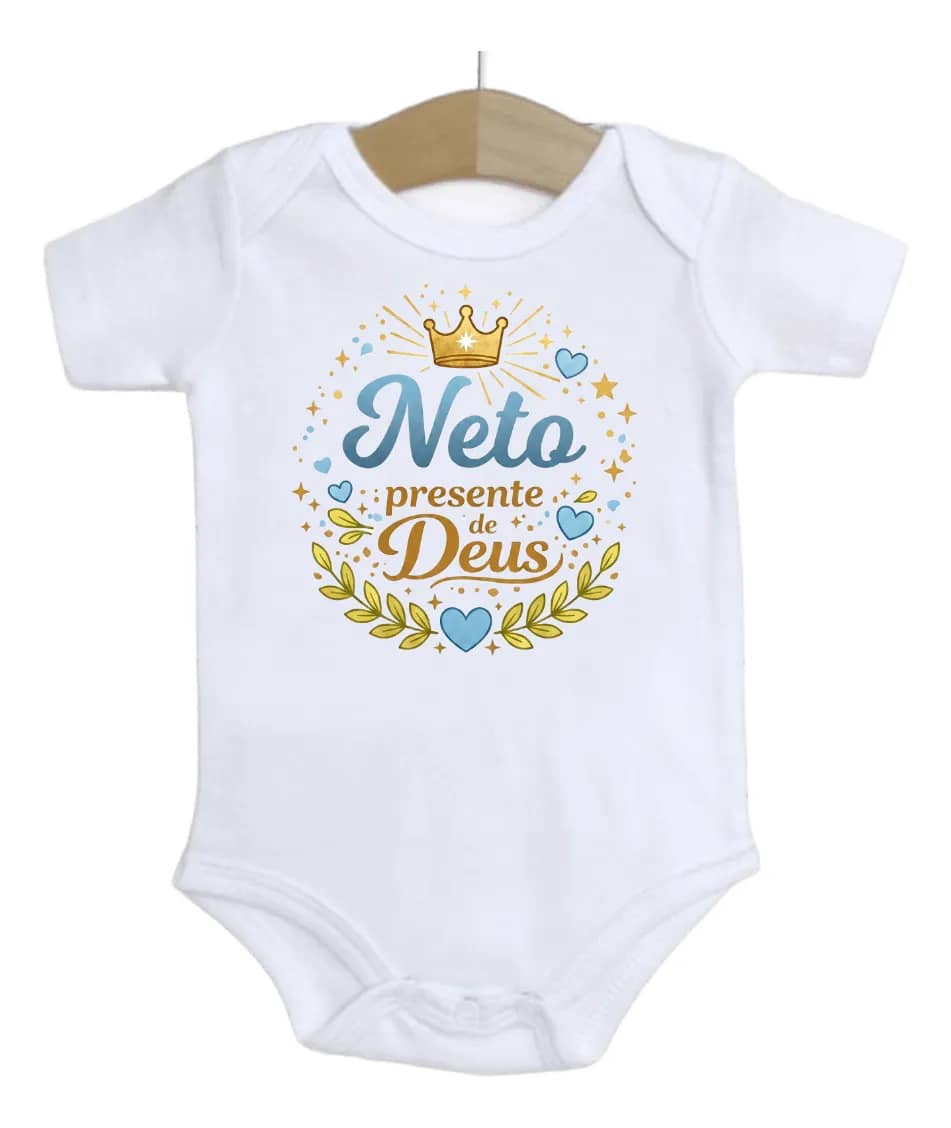 Roupa De Bebê Nome Menino Neto Presente De Deus Branco Gg