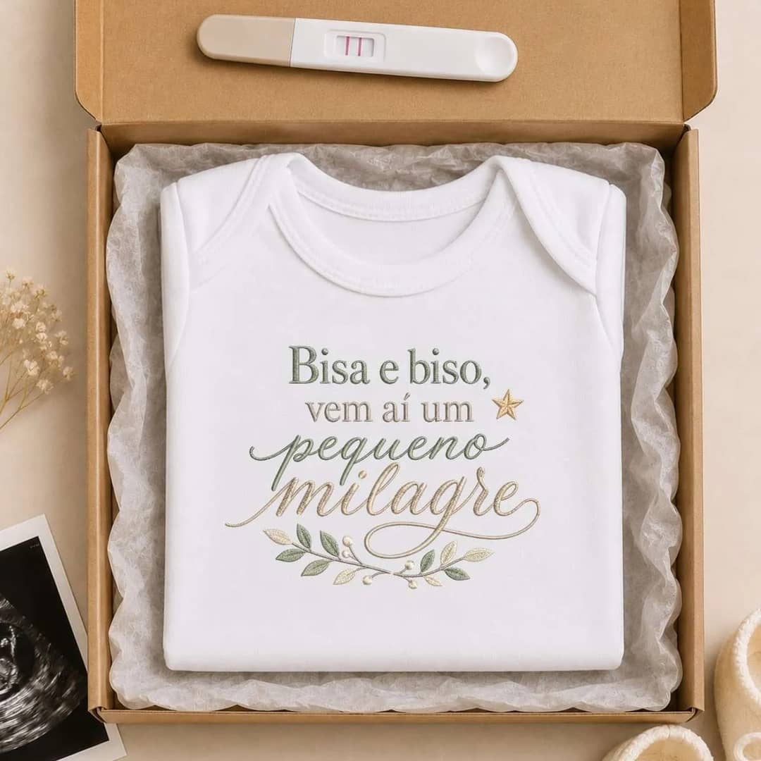 Body Revelação Gravidez Estampa Efeito Bordado Vó/vô 248-bc Branco P