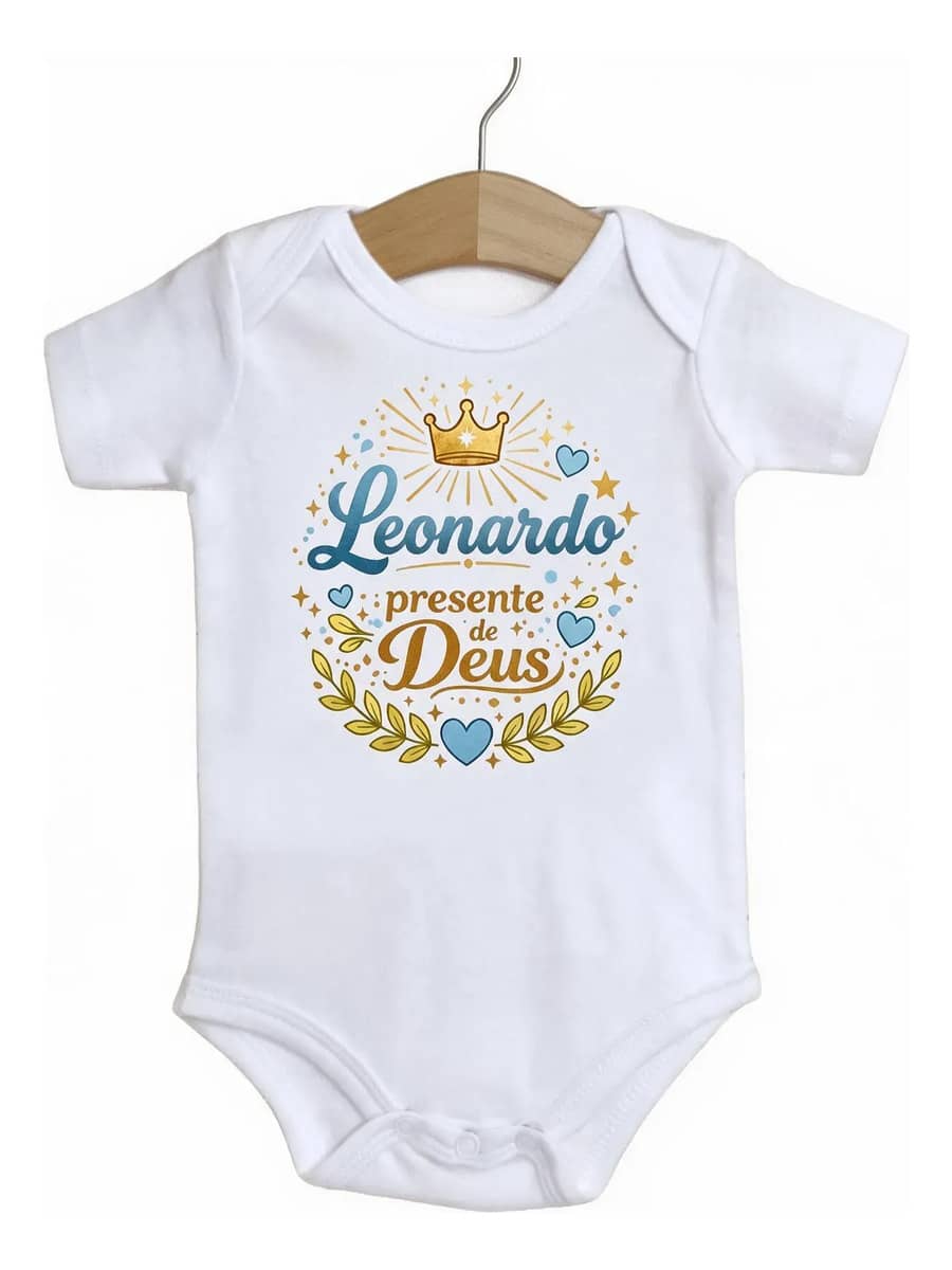 Roupa De Bebê Nome Menino Leonardo Presente De Deus Branco…