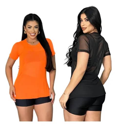Kit 02 Blusa De Tule Transparente Academia Moda Fitness