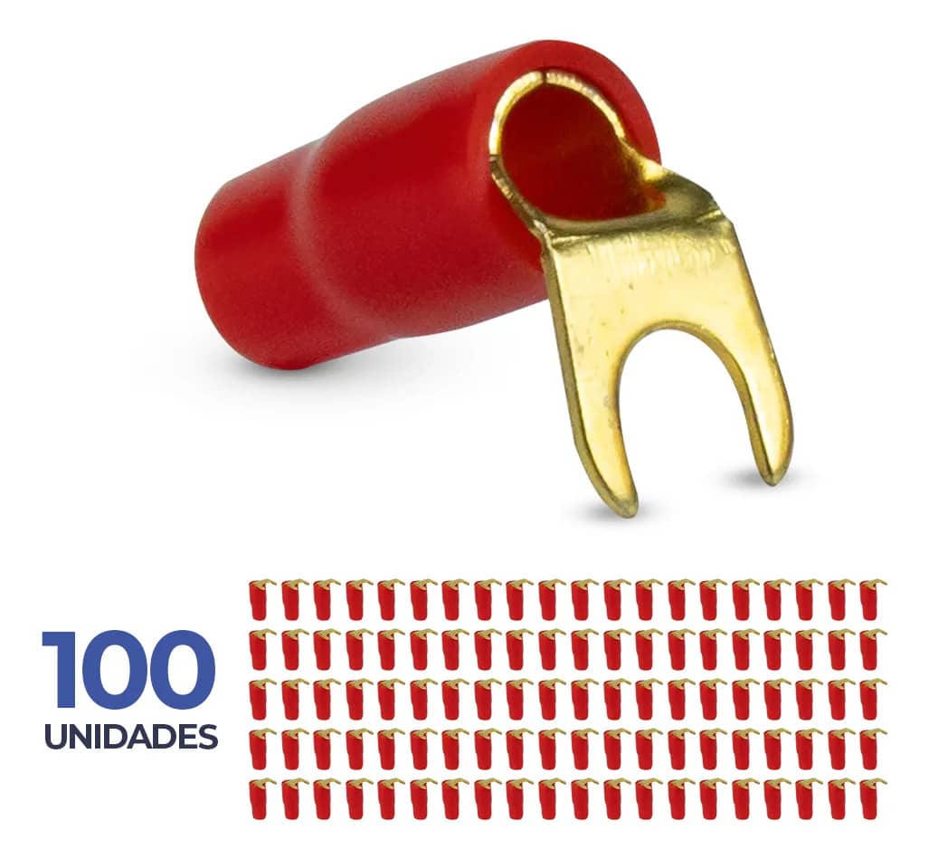 Kit Terminal Forquilha Tech One 8 Awg 4.00mm 90º C/100 Unid. Vermelho