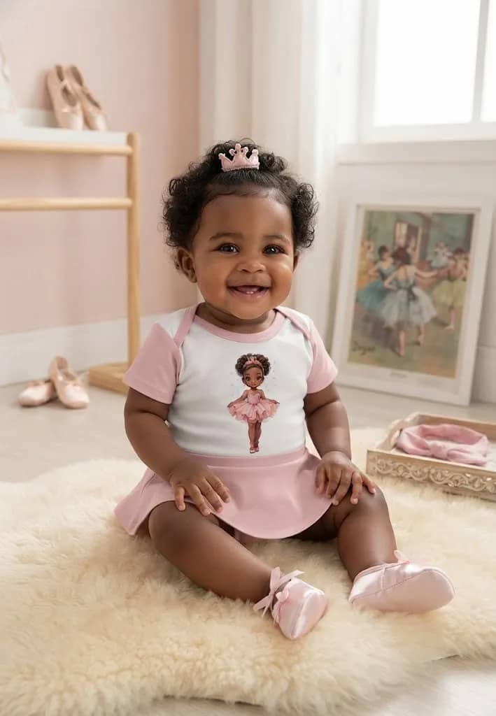 Body Bebê Saia Bailarina Negra Morena Princesa Ballet 07 Branco P 0-3 Meses Estampado