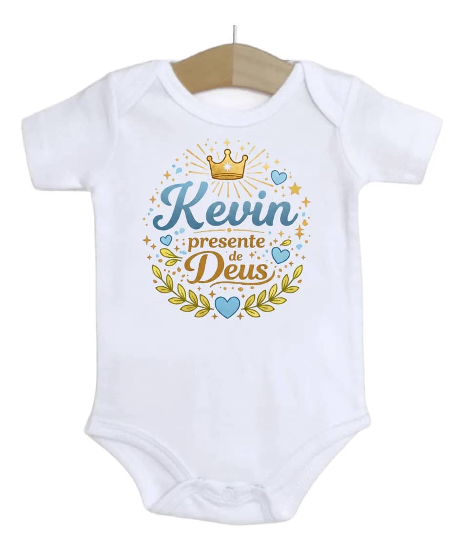 Roupa De Bebê Nome Menino Kevin Presente De Deus Branco P