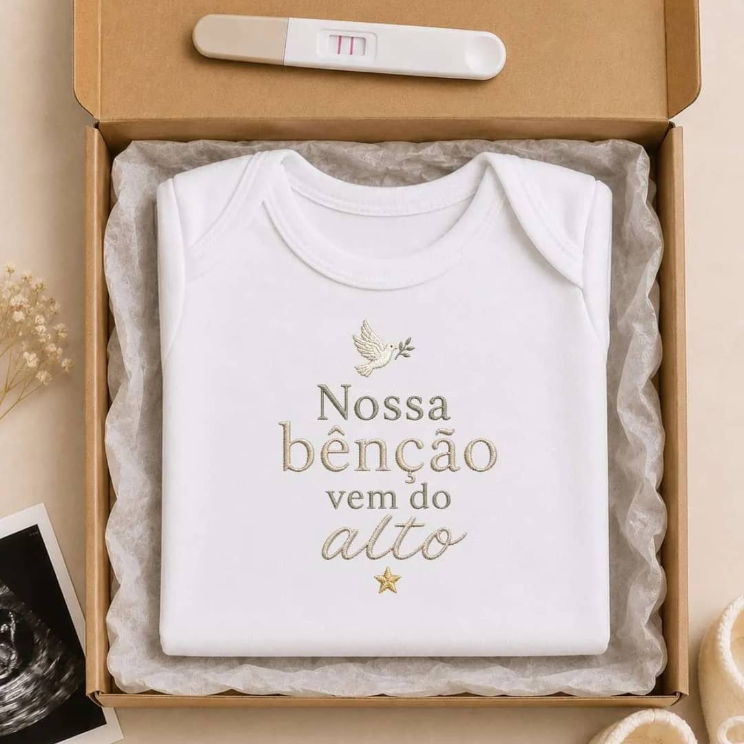 Body Revelação Gravidez Estampa Efeito Bordado Benção 246-bc Branco P