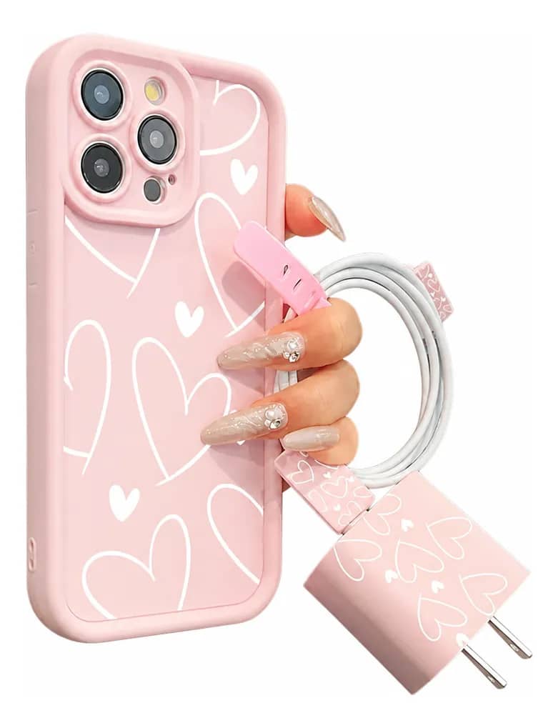Capa Capinha Silicone Para iPhone Rosa Com Capa Carregador