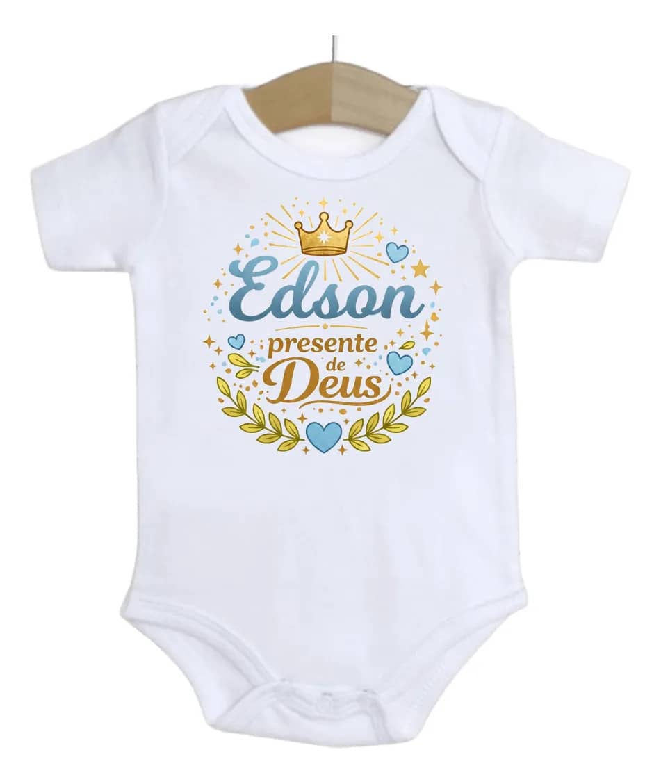Roupa De Bebê Nome Menino Edson Presente De Deus Branco G