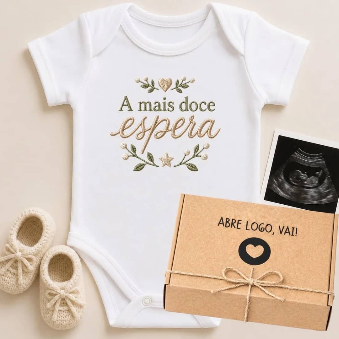 Body Revelação Gravidez Estampa Doce Espera 204-bc + Caixa Branco M