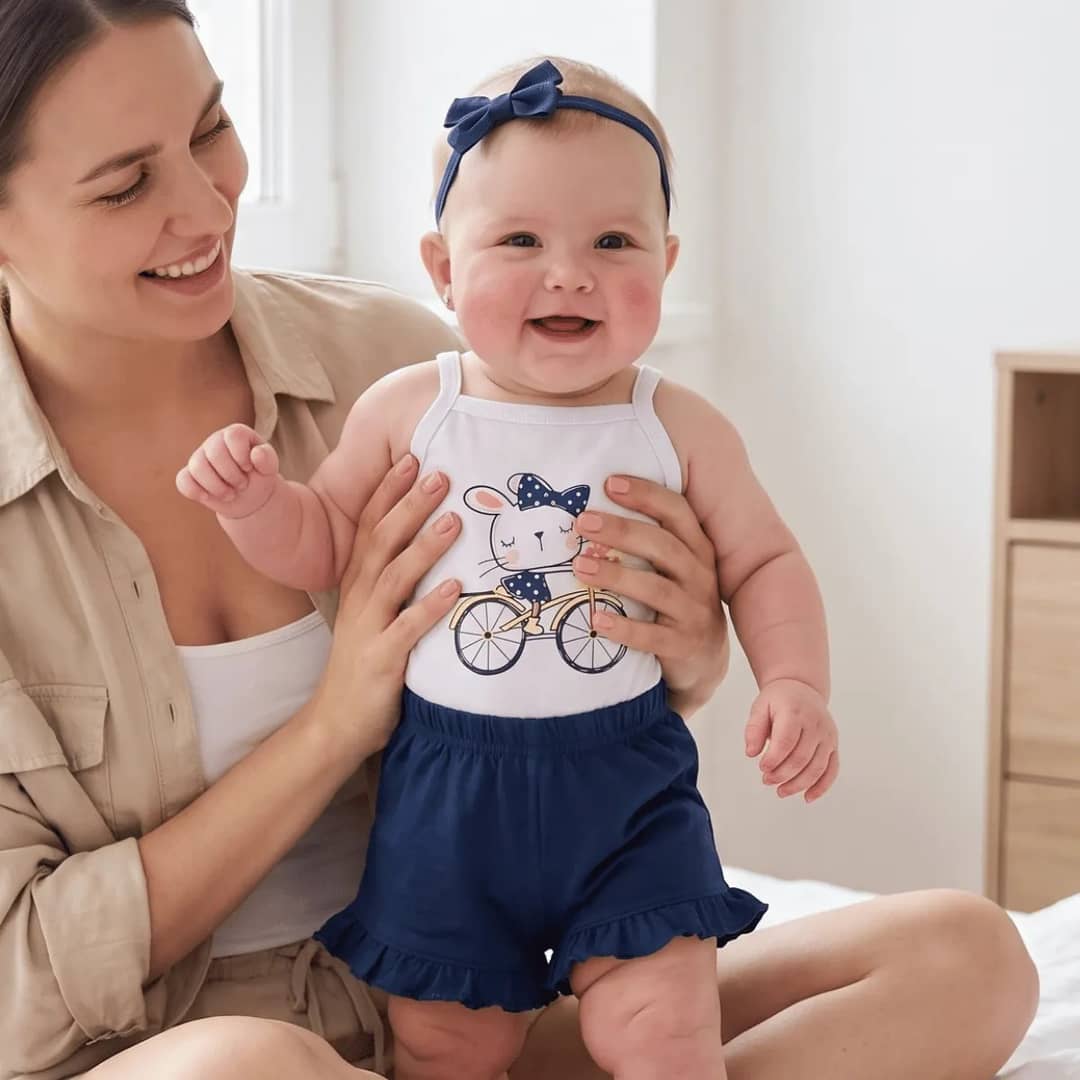 Conjunto Bebê Menina Body Alcinha E Short Babadinho Coelinha Branco G