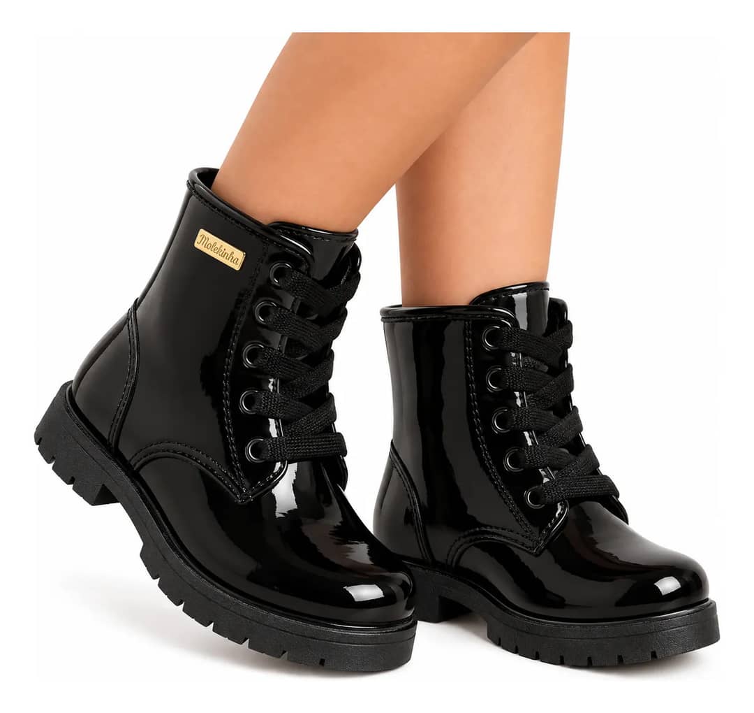 Bota Infantil Menina Coturno Preto Feminino Confortável